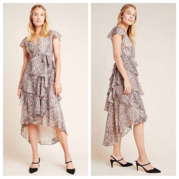 “HUTCH” Anthropologie Ruffled Snakeskin Wrap Dress